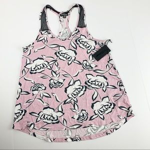 NWT PJ SALVAGE Blush Pink Tank Black Flowers M